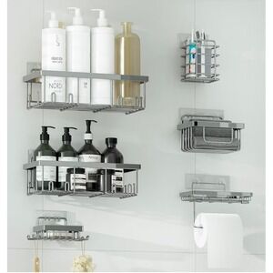 Veluckin Shower Caddy 6 Pack Adhesive Bathroom Organizer Black No Drill Storage